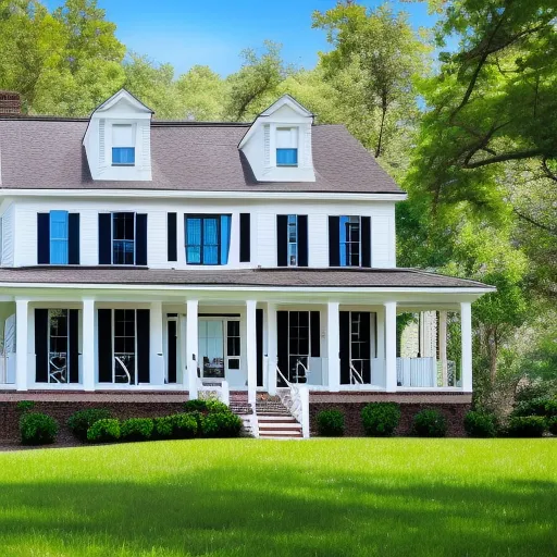 

An image of a two-story, traditional-style Southern home with a wrap-around porch and white picket fence.