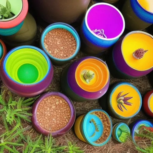 

A photo of a variety of colorful plant pots, each with different shapes and sizes, arranged in a row.