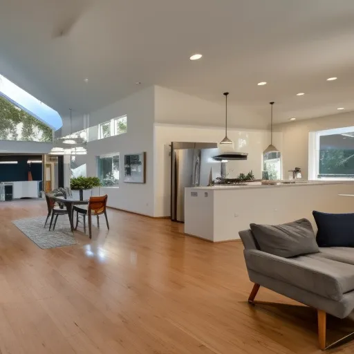 

A modern home with an open floor plan featuring a spacious living area, kitchen, and dining area, all within a 2000 square foot space.
