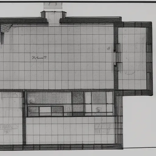 

An image of a blueprint of a house with a detailed floor plan, showing the layout of the rooms and other features.