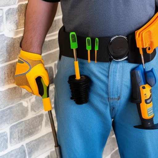 

A photo of a person wearing safety goggles and a tool belt, standing in front of a wall with a drill in hand, ready to start a home improvement project.