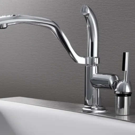 

A close-up of a modern chrome kitchen faucet with a single handle, showing the intricate details of the design.
