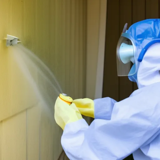 

Image of a pest control technician in uniform spraying insecticide in a home.

A pest control technician in protective gear spraying insecticide to protect a home from pests.