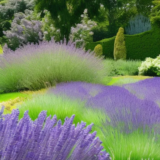 

A picture of a lush English garden with a variety of lavender plants in full bloom, providing a beautiful and fragrant display.
