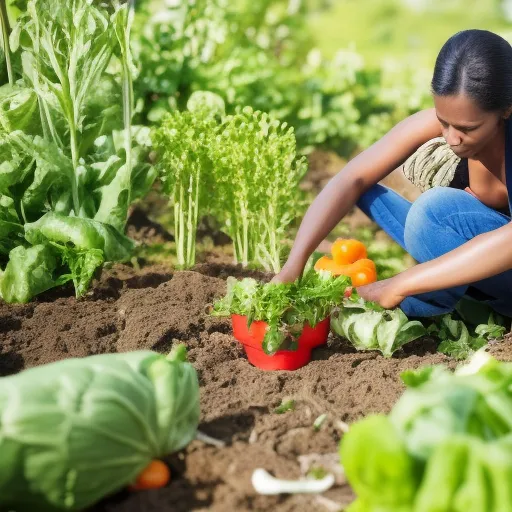

A woman harvesting freshly grown vegetables from her home garden.