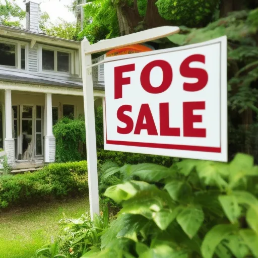 

An image of a vintage house with a "For Sale" sign in the front yard, surrounded by lush greenery.