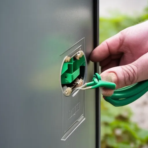 

A person attaching a green ground wire to a metal electrical box.