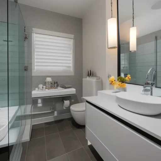 

A modern, white bathroom with a sleek vanity, a large mirror, and a glass shower stall, showcasing the potential of a small bathroom remodel.
